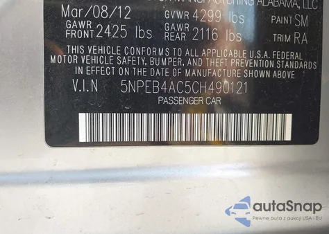 2012 Hyundai Sonata Gls Pzev из США, поврежденный, VIN 5NPEB4AC5CH490121